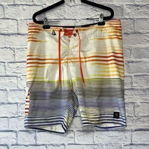 Volcom Men's Colorful Striped Cargo Surf Swim Board Shorts Size 34